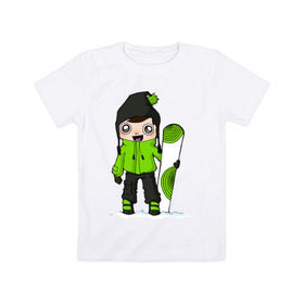 Детская футболка хлопок с принтом Зеленый парень борд в Тюмени, 100% хлопок | круглый вырез горловины, полуприлегающий силуэт, длина до линии бедер | snowboard | гора | горнолыжный курорт | горнолыжный сезон | горные склоны | для зимы | зимний спорт | склоны | сноуборд | сноубордист | эмблема