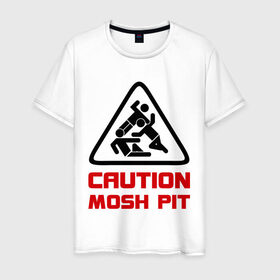 Мужская футболка хлопок с принтом Caution mosh pit в Тюмени, 100% хлопок | прямой крой, круглый вырез горловины, длина до линии бедер, слегка спущенное плечо. | hard | hardcor | hardcore | hardstyle | rock | рок | хард | хард рок