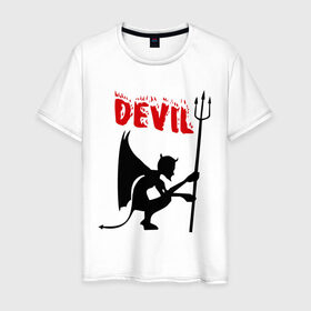 Мужская футболка хлопок с принтом Devil (3) в Тюмени, 100% хлопок | прямой крой, круглый вырез горловины, длина до линии бедер, слегка спущенное плечо. | бесенок | демон | дьявол | дьяволенок | монстрик | чертик