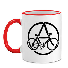 Кружка двухцветная с принтом Anarchy Bike в Тюмени, керамика | объем — 330 мл, диаметр — 80 мм. Цветная ручка и кайма сверху, в некоторых цветах — вся внутренняя часть | anarchy | bike | анархизм | анархия | байк | велик | велосипед | велосипед анархия