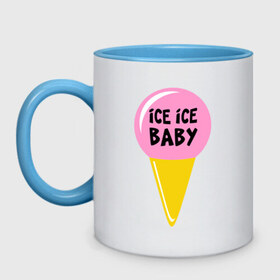 Кружка двухцветная с принтом Ice ice baby в Тюмени, керамика | объем — 330 мл, диаметр — 80 мм. Цветная ручка и кайма сверху, в некоторых цветах — вся внутренняя часть | ice ice baby | девушкам | для девушек | мороженное | мороженое | рогалик | шарик