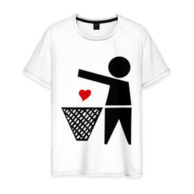 Мужская футболка хлопок с принтом сердце в мусорку в Тюмени, 100% хлопок | прямой крой, круглый вырез горловины, длина до линии бедер, слегка спущенное плечо. | выбросить | личная жизнь | любовь | мусорка | отношения | разбитое сердце | чувства