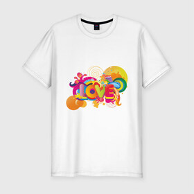 Мужская футболка премиум с принтом Love Rainbow в Тюмени, 92% хлопок, 8% лайкра | приталенный силуэт, круглый вырез ворота, длина до линии бедра, короткий рукав | Тематика изображения на принте: 