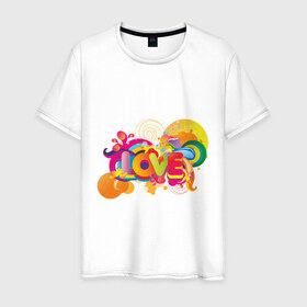 Мужская футболка хлопок с принтом Love Rainbow в Тюмени, 100% хлопок | прямой крой, круглый вырез горловины, длина до линии бедер, слегка спущенное плечо. | Тематика изображения на принте: 