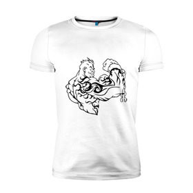 Мужская футболка премиум с принтом Качок в Тюмени, 92% хлопок, 8% лайкра | приталенный силуэт, круглый вырез ворота, длина до линии бедра, короткий рукав | Тематика изображения на принте: power | качок | мощь | мускулатура | мышцы | сила | силовой спорт