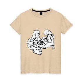 Женская футболка хлопок с принтом Качок в Тюмени, 100% хлопок | прямой крой, круглый вырез горловины, длина до линии бедер, слегка спущенное плечо | power | качок | мощь | мускулатура | мышцы | сила | силовой спорт