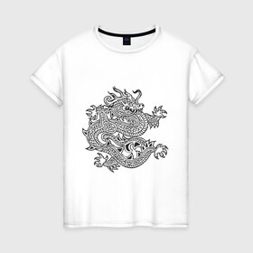 Женская футболка хлопок с принтом Дракон узор в Тюмени, 100% хлопок | прямой крой, круглый вырез горловины, длина до линии бедер, слегка спущенное плечо | dragon | дракончик | китайский | китайский узор