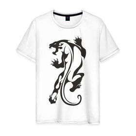Мужская футболка хлопок с принтом Пантера узор в Тюмени, 100% хлопок | прямой крой, круглый вырез горловины, длина до линии бедер, слегка спущенное плечо. | животное | зверь | клыки | когти | кошачье | кошка | хищник | хищное животное
