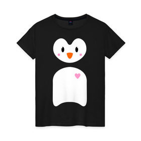Женская футболка хлопок с принтом Привет от пингвина в Тюмени, 100% хлопок | прямой крой, круглый вырез горловины, длина до линии бедер, слегка спущенное плечо | пингвин