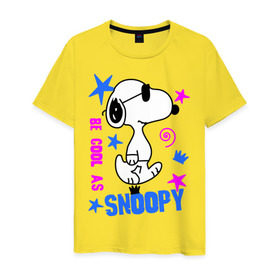 Мужская футболка хлопок с принтом Be cool as Snoopy в Тюмени, 100% хлопок | прямой крой, круглый вырез горловины, длина до линии бедер, слегка спущенное плечо. | snoopy | будь крутым как снупи | мультик | мультики | мультфильмы | снупи | собачка снупи