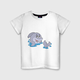 Детская футболка хлопок с принтом Плескание дельфина в Тюмени, 100% хлопок | круглый вырез горловины, полуприлегающий силуэт, длина до линии бедер | дельфин | дельфин в воде | животные | играющий кит | млекопитающие | рыбы