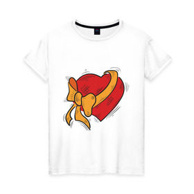 Женская футболка хлопок с принтом Дарю сердце любимой в Тюмени, 100% хлопок | прямой крой, круглый вырез горловины, длина до линии бедер, слегка спущенное плечо | love | бойфренд | девушка | любимая | любовь | отношения | пара | парень | подруга | сердечко | чувства