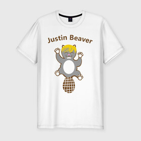 Мужская футболка премиум с принтом Джастин Бобер в Тюмени, 92% хлопок, 8% лайкра | приталенный силуэт, круглый вырез ворота, длина до линии бедра, короткий рукав | justin beaber | justin bieber | бобр | джастин бибер | животное | зверушка | зверь