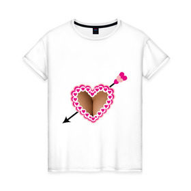 Женская футболка хлопок с принтом Грудь накладная в Тюмени, 100% хлопок | прямой крой, круглый вырез горловины, длина до линии бедер, слегка спущенное плечо | бюст | грудь | девушкам | для девушек | женская грудь | накладная грудь | сердечки | сердце