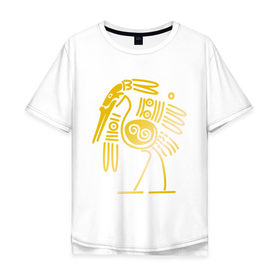 Мужская футболка хлопок Oversize с принтом золотая птица в Тюмени, 100% хлопок | свободный крой, круглый ворот, “спинка” длиннее передней части | египет | египетский | трайбл | узор | этнический | этно | этнос