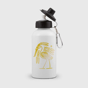 Бутылка спортивная с принтом золотая птица в Тюмени, металл | емкость — 500 мл, в комплекте две пластиковые крышки и карабин для крепления | египет | египетский | трайбл | узор | этнический | этно | этнос