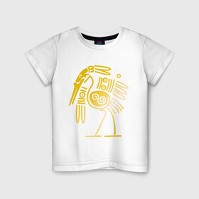 Детская футболка хлопок с принтом золотая птица в Тюмени, 100% хлопок | круглый вырез горловины, полуприлегающий силуэт, длина до линии бедер | египет | египетский | трайбл | узор | этнический | этно | этнос
