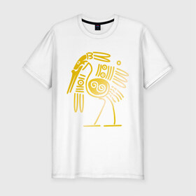 Мужская футболка премиум с принтом золотая птица в Тюмени, 92% хлопок, 8% лайкра | приталенный силуэт, круглый вырез ворота, длина до линии бедра, короткий рукав | Тематика изображения на принте: египет | египетский | трайбл | узор | этнический | этно | этнос