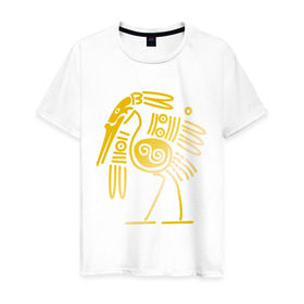 Мужская футболка хлопок с принтом золотая птица в Тюмени, 100% хлопок | прямой крой, круглый вырез горловины, длина до линии бедер, слегка спущенное плечо. | египет | египетский | трайбл | узор | этнический | этно | этнос