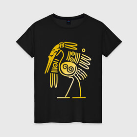 Женская футболка хлопок с принтом золотая птица в Тюмени, 100% хлопок | прямой крой, круглый вырез горловины, длина до линии бедер, слегка спущенное плечо | египет | египетский | трайбл | узор | этнический | этно | этнос