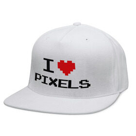 Кепка снепбек с прямым козырьком с принтом Love pixels в Тюмени, хлопок 100% |  | 8 bit | i love | i love pixels | pixel | пиксел | пиксель | я люблю | я люблю пиклелы