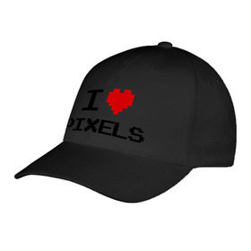 Бейсболка с принтом Love pixels в Тюмени, 100% хлопок | классический козырек, металлическая застежка-регулятор размера | Тематика изображения на принте: 8 bit | i love | i love pixels | pixel | пиксел | пиксель | я люблю | я люблю пиклелы