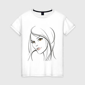Женская футболка хлопок с принтом Эскиз женского лица в Тюмени, 100% хлопок | прямой крой, круглый вырез горловины, длина до линии бедер, слегка спущенное плечо | девушка | женское лицо | карие глаза | лицо | портрет