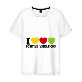 Мужская футболка хлопок с принтом I Love Positive Vibrations в Тюмени, 100% хлопок | прямой крой, круглый вырез горловины, длина до линии бедер, слегка спущенное плечо. | 