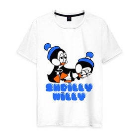Мужская футболка хлопок с принтом shpilly willy в Тюмени, 100% хлопок | прямой крой, круглый вырез горловины, длина до линии бедер, слегка спущенное плечо. | мультик | мультфильм | пингвинчики | пингвины | шпили вили