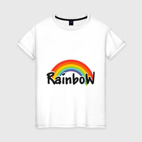 Женская футболка хлопок с принтом Радуга (надпись) в Тюмени, 100% хлопок | прямой крой, круглый вырез горловины, длина до линии бедер, слегка спущенное плечо | rainbow | краски | радуга | цвета