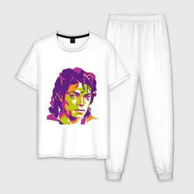 Мужская пижама хлопок с принтом Michael Jackson полноцвет в Тюмени, 100% хлопок | брюки и футболка прямого кроя, без карманов, на брюках мягкая резинка на поясе и по низу штанин
 | jackson | michael | michael jackson | pop | джексон | знаменитость | майкл | майкл джексон | певец | поп | портрет