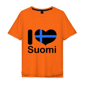 Мужская футболка хлопок Oversize с принтом Love Suomi в Тюмени, 100% хлопок | свободный крой, круглый ворот, “спинка” длиннее передней части | Тематика изображения на принте: suomi | курорты | курорты финляндии | люблю финляндию | отдых | финляндия