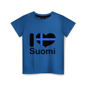 Детская футболка хлопок с принтом Love Suomi в Тюмени, 100% хлопок | круглый вырез горловины, полуприлегающий силуэт, длина до линии бедер | suomi | курорты | курорты финляндии | люблю финляндию | отдых | финляндия