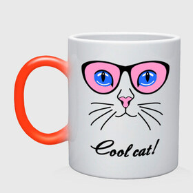 Кружка хамелеон с принтом Кошка в очках (крутая кошка) в Тюмени, керамика | меняет цвет при нагревании, емкость 330 мл | cool cat | девушкам | киса | кот | котенок | котик | кошка | кошка в очках | крутая кошка | кул кэт | пафос