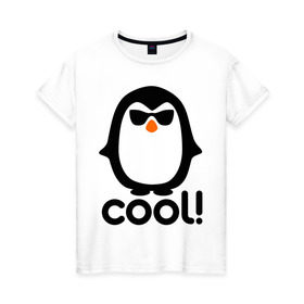 Женская футболка хлопок с принтом Стильный клевый крутой пингвин в Тюмени, 100% хлопок | прямой крой, круглый вырез горловины, длина до линии бедер, слегка спущенное плечо | пингвин