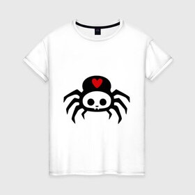 Женская футболка хлопок с принтом Spider-Skull в Тюмени, 100% хлопок | прямой крой, круглый вырез горловины, длина до линии бедер, слегка спущенное плечо | скелет