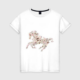 Женская футболка хлопок с принтом Абстрактная лошадка в Тюмени, 100% хлопок | прямой крой, круглый вырез горловины, длина до линии бедер, слегка спущенное плечо | абстракция | животные | лошадка | лошадь | орнамент | скакун | узор