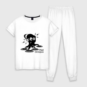 Женская пижама хлопок с принтом Mad octopus в Тюмени, 100% хлопок | брюки и футболка прямого кроя, без карманов, на брюках мягкая резинка на поясе и по низу штанин | mad octopus | для клуба | животные | клубная музыка | клубные | музыка | осьминог