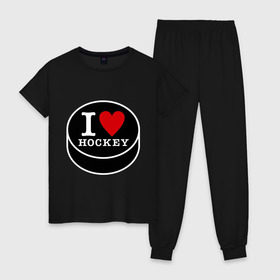 Женская пижама хлопок с принтом Я люблю хоккей (шайба) в Тюмени, 100% хлопок | брюки и футболка прямого кроя, без карманов, на брюках мягкая резинка на поясе и по низу штанин | hockey | hokey | hokkey | матч | спорт | спортивный | хокей | хоккеист | чемпионат