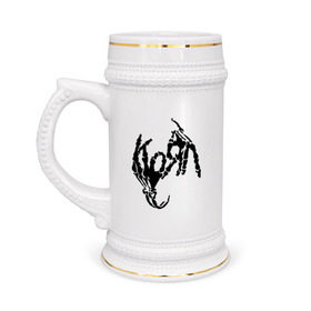 Кружка пивная с принтом Korn bones в Тюмени,  керамика (Материал выдерживает высокую температуру, стоит избегать резкого перепада температур) |  объем 630 мл | korn | metal | группы | корн | логотип | метал | музыка | рок группы | рок музыка