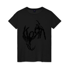Женская футболка хлопок с принтом Korn bones в Тюмени, 100% хлопок | прямой крой, круглый вырез горловины, длина до линии бедер, слегка спущенное плечо | korn | metal | группы | корн | логотип | метал | музыка | рок группы | рок музыка