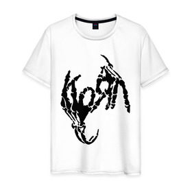 Мужская футболка хлопок с принтом Korn bones в Тюмени, 100% хлопок | прямой крой, круглый вырез горловины, длина до линии бедер, слегка спущенное плечо. | korn | metal | группы | корн | логотип | метал | музыка | рок группы | рок музыка