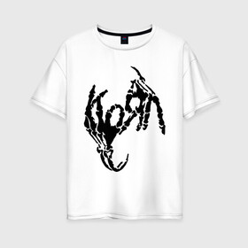 Женская футболка хлопок Oversize с принтом Korn bones в Тюмени, 100% хлопок | свободный крой, круглый ворот, спущенный рукав, длина до линии бедер
 | korn | metal | группы | корн | логотип | метал | музыка | рок группы | рок музыка