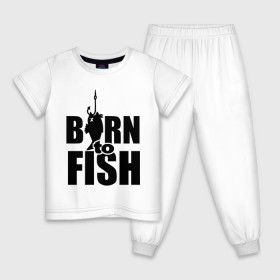 Детская пижама хлопок с принтом Born to fish в Тюмени, 100% хлопок |  брюки и футболка прямого кроя, без карманов, на брюках мягкая резинка на поясе и по низу штанин
 | born to fish | для рыбака | крючок | на крючке | рыба | рыбак | рыбаку | рыбалка | улов
