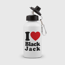 Бутылка спортивная с принтом I love black jack в Тюмени, металл | емкость — 500 мл, в комплекте две пластиковые крышки и карабин для крепления | 21 | black jack | i love | i love black jack | блэк джек | карточный игры | карты | покер | я люблю