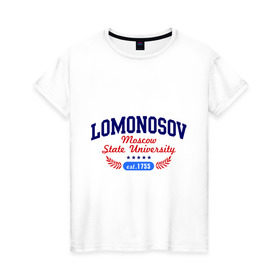 Женская футболка хлопок с принтом МГУ Ломоносова в Тюмени, 100% хлопок | прямой крой, круглый вырез горловины, длина до линии бедер, слегка спущенное плечо | msu | вуз | институт | ломоносова | мгу | студентам | университет