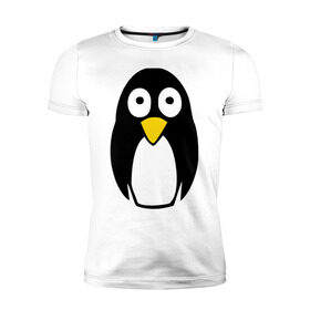 Мужская футболка премиум с принтом Милый пингвин в Тюмени, 92% хлопок, 8% лайкра | приталенный силуэт, круглый вырез ворота, длина до линии бедра, короткий рукав | Тематика изображения на принте: пингвин