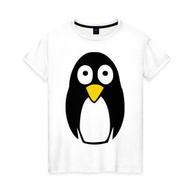 Женская футболка хлопок с принтом Милый пингвин в Тюмени, 100% хлопок | прямой крой, круглый вырез горловины, длина до линии бедер, слегка спущенное плечо | пингвин