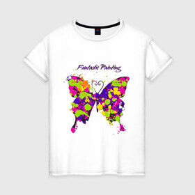 Женская футболка хлопок с принтом Fantastic Painting в Тюмени, 100% хлопок | прямой крой, круглый вырез горловины, длина до линии бедер, слегка спущенное плечо | бабочка | крылья