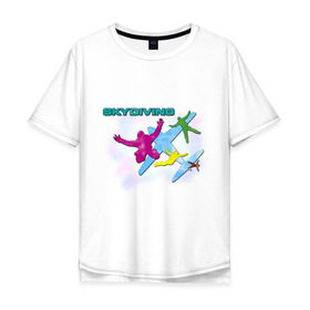 Мужская футболка хлопок Oversize с принтом SkyDiving принт в Тюмени, 100% хлопок | свободный крой, круглый ворот, “спинка” длиннее передней части | sky diving | воздушный | параплан | парашут | парашют | прыжки | самолет | скай дайвинг | скайдайвинг